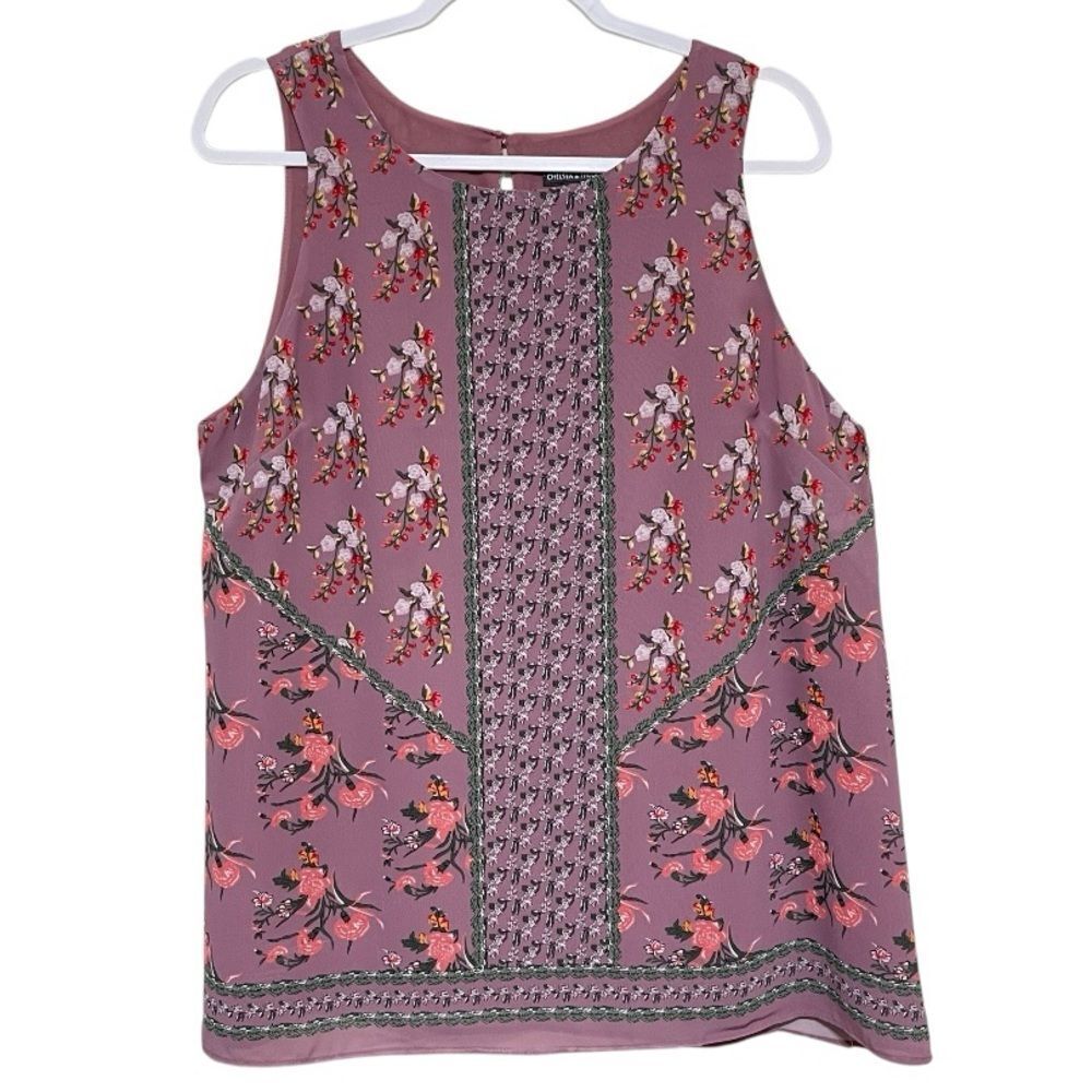 Chelsea & Theodore Floral Tank Top Cottage Boho Feminine Romantic Relaxed Size L
